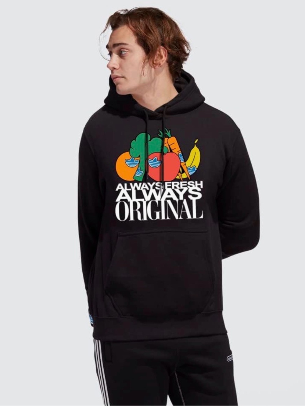 Adidas Originals Black Hoodie with Multicolor Fruit Graphic- medium NWT